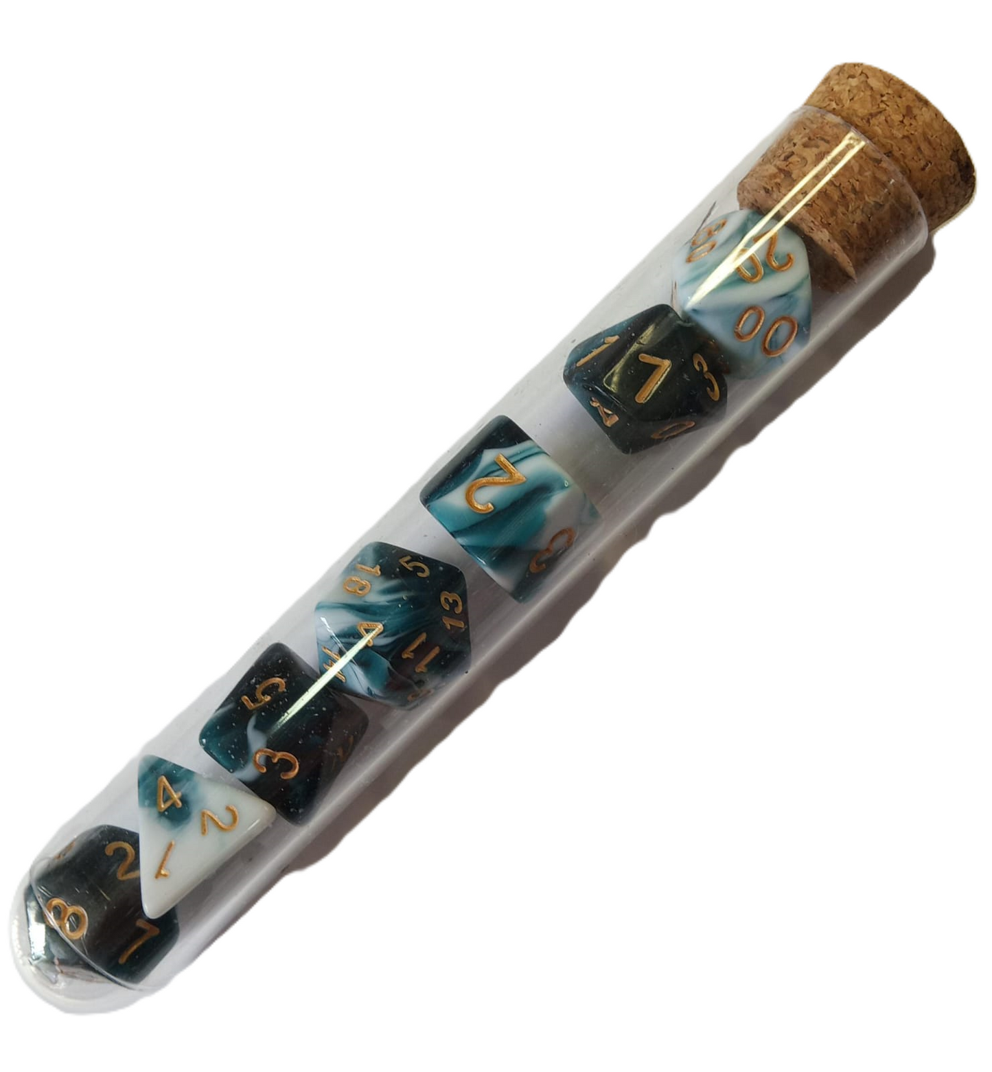 Set Pack 7 Dados De Rpg En Tubo, Varios Diseños Mitológicos