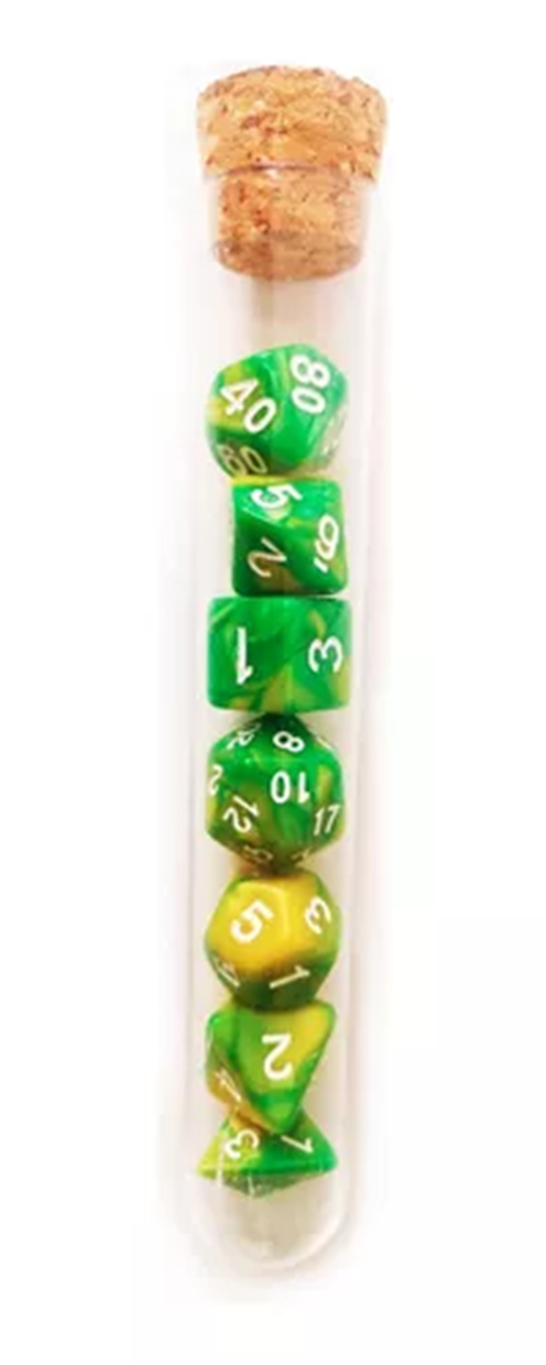 Set Pack 7 Dados De Rpg En Tubo, Varios Diseños Mitológicos