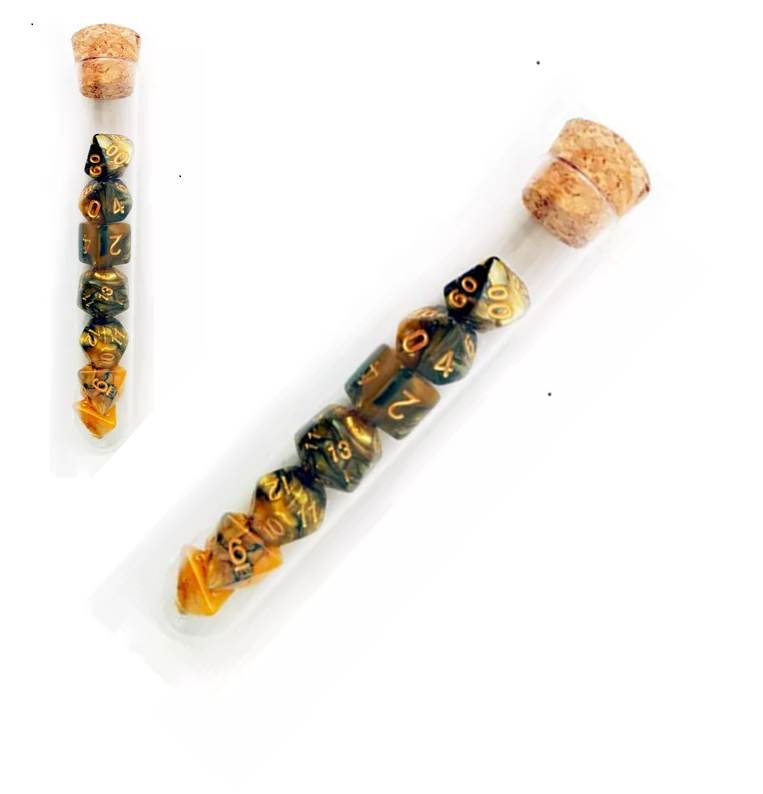 Set Pack 7 Dados De Rpg En Tubo, Varios Diseños Mitológicos