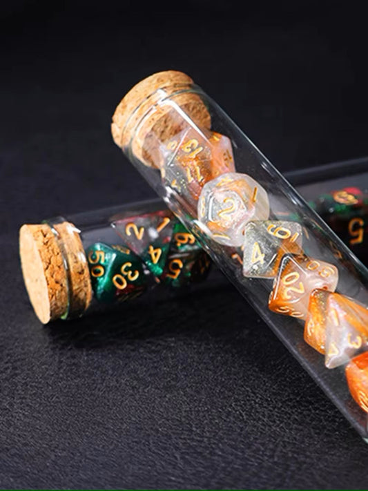 Set Pack 7 Dados De Rpg En Tubo, Varios Diseños Mitológicos