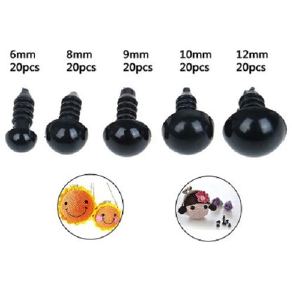 Ojos De Seguridad Amigurumi 6-12mm 100 Piezas Negro