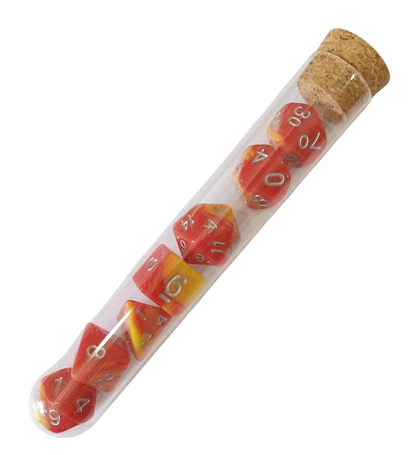 Set Pack 7 Dados De Rpg En Tubo, Varios Diseños Mitológicos